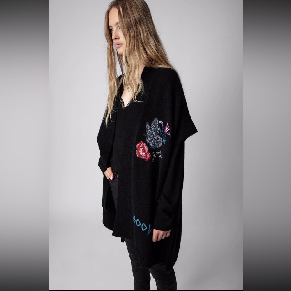 Zadig & Voltaire Indiany Embroidered Cashmere Cardigan Multicolor One Size EUC - Picture 12 of 14
